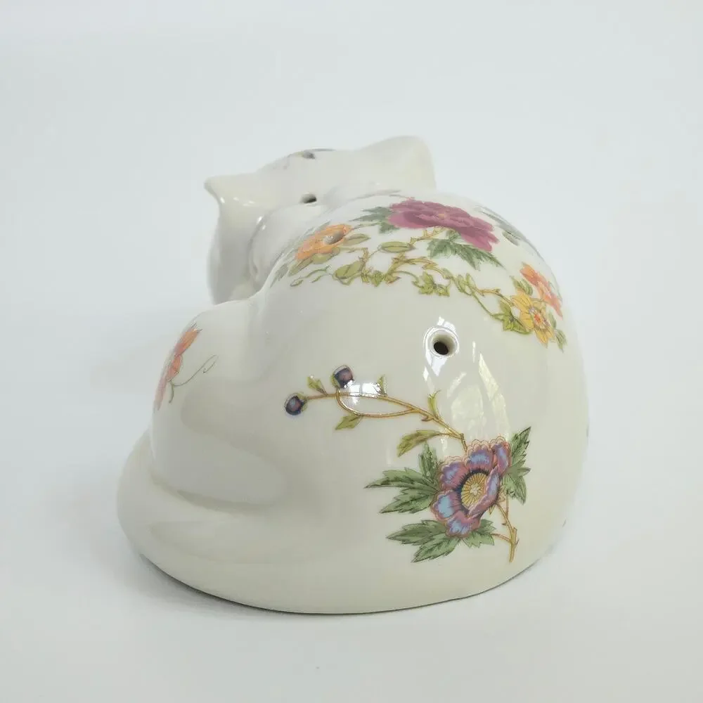 Vintage East Wind San Francisco Sleeping Cat Potpourri Floral Porcelain Figurine